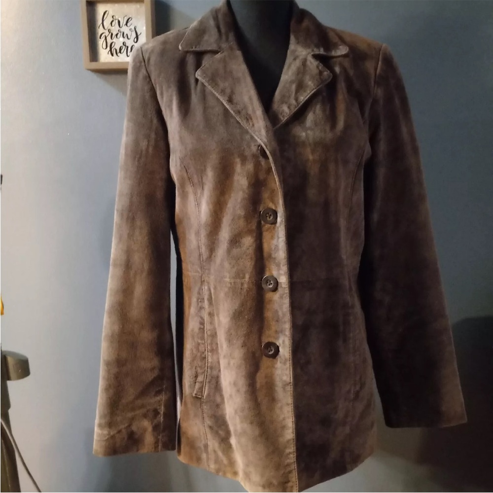 Vintage Brown Genuine Leather Suede Jacket - Size M